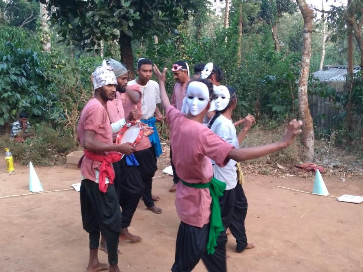 Art teams rehearse for the Girijanotsava at Nittur-Karmadu.