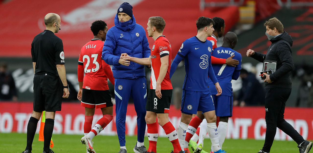 Chelsea manager Thomas Tuchel and Southampton's James Ward-Prowse after the match. Credit: Reuters Photo