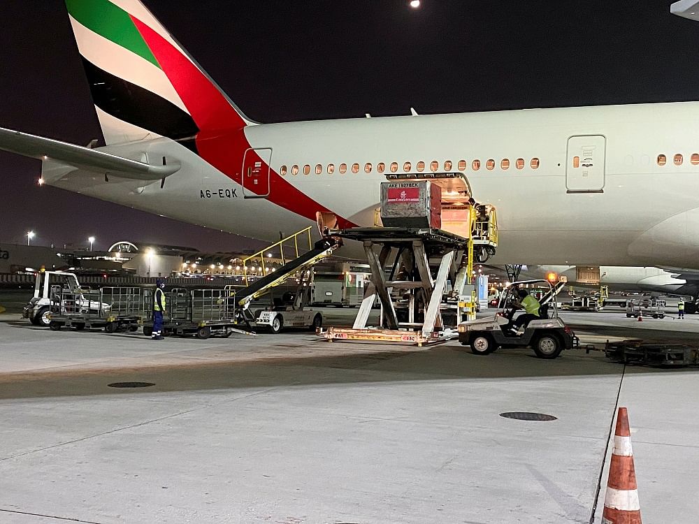 A shipment containing vaccinations against the coronavirus disease is unloaded at Dubai International Airport, in Dubai. Credit: Reuters Photo