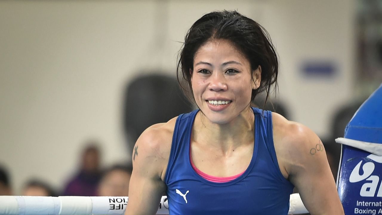 Boxer Mary Kom during her bout against Nikhat Zareen in the 51kg category finals of the women's boxing trials for Olympics 2020 qualifiers, in New Delhi, Saturday, December 28, 2019. Credit: PTI File Photo