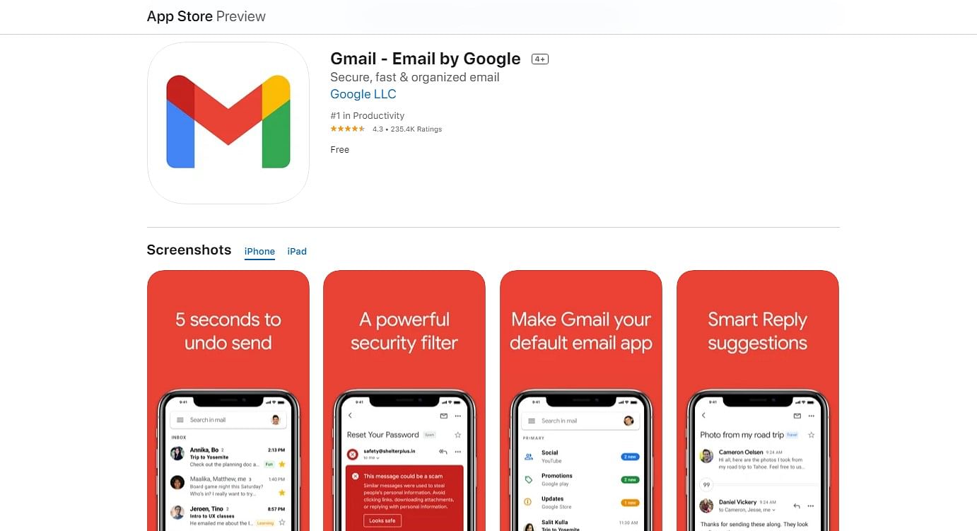 Google Gmail on Apple App Store (screen-grab) 