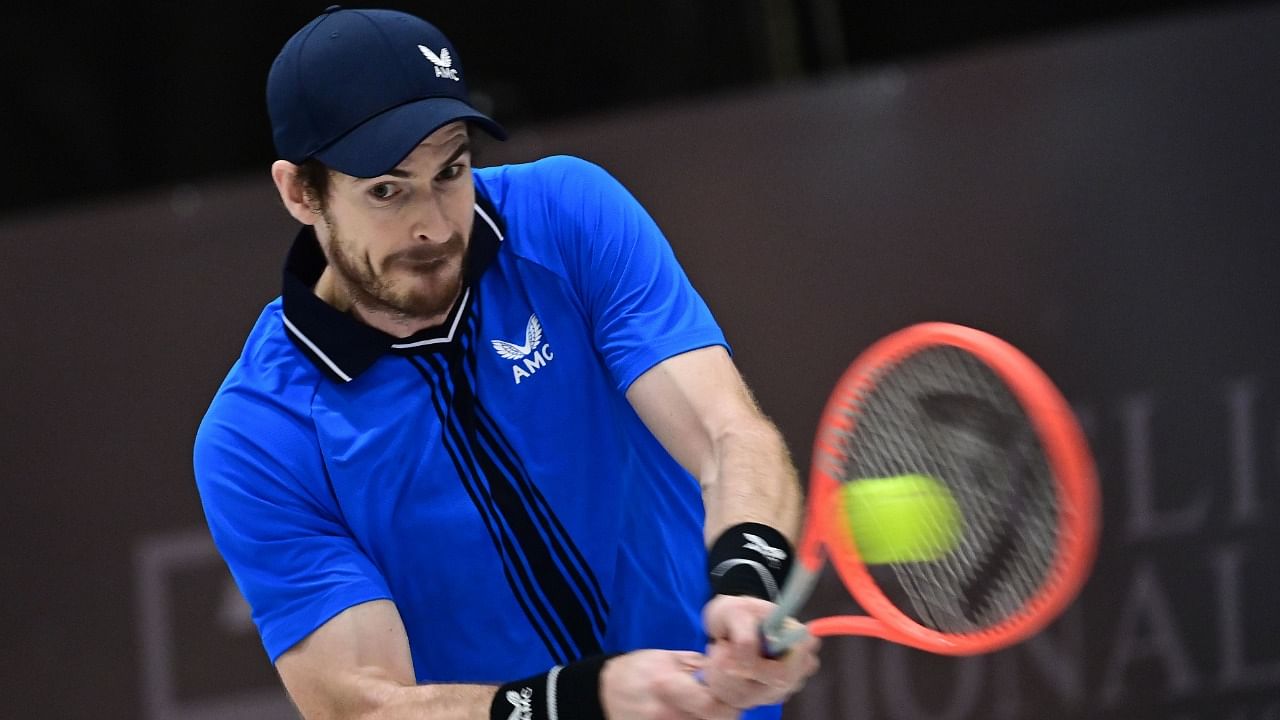 Scotland’s Andy Murray returns to Germany’s Maximilian Marterer during their first round tennis match at the ATP Challenger tournament in Biella, Piedmont, on February 9, 2021. Credit: AFP Photo