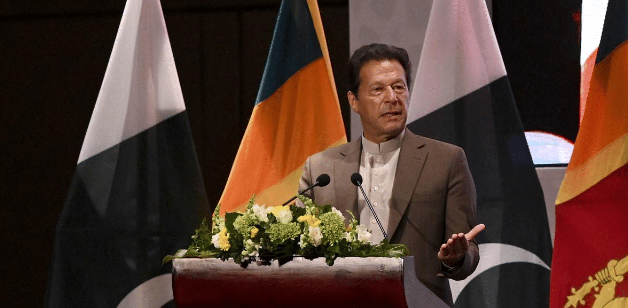 Pakistan's Prime Minister Imran Khan speaks at a Trade and Investments conference in Colombo. Credit: AFP Photo