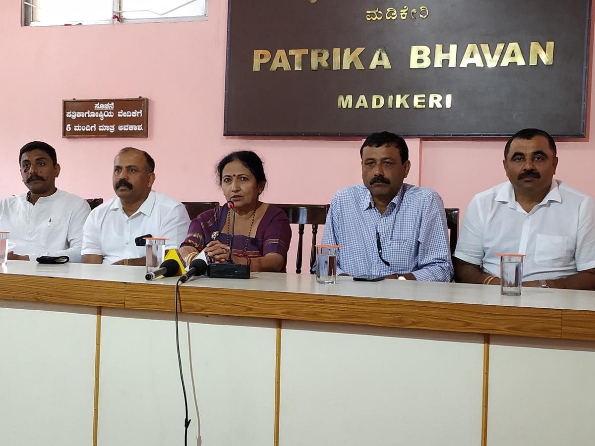 MLC Veena Achaiah speaks at a press conference in Madikeri on Tuesday.