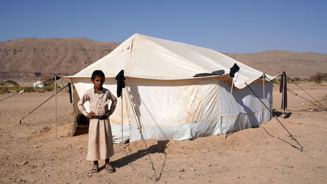 A Yemeni child is pictured at a camp for internally displaced people on the outskirts of the northern city of Marib, on February 18, 2021 in the Saudi-backed Yemeni government's last northern bastion. Credit: AFP file photo.