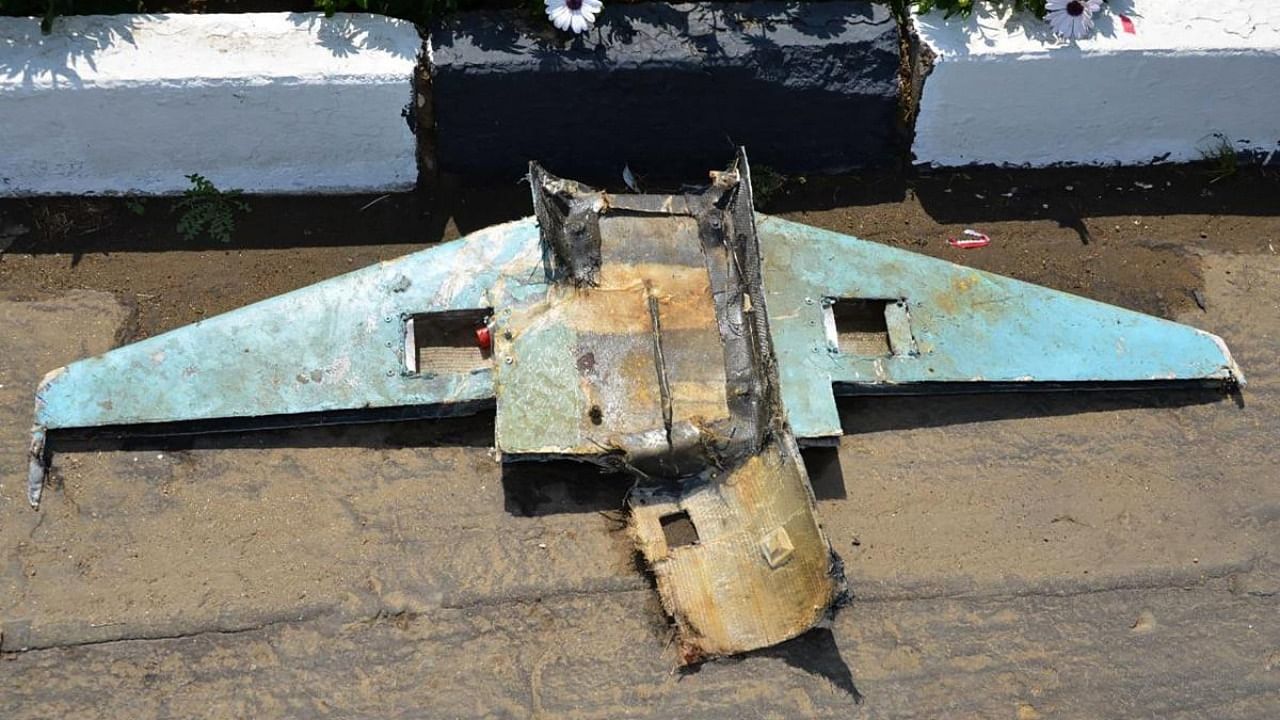 This handout image provided by Saudi Arabia's Ministry of Media on February 10, 2021 reportedly shows the wreckage of an unmanned aerial vehicle (UAV or drone) that was used in an attack on Abha International Airport in Saudi Arabia's southern Asir province. Credit: Saudi Ministry of Media / AFP/Handout.
