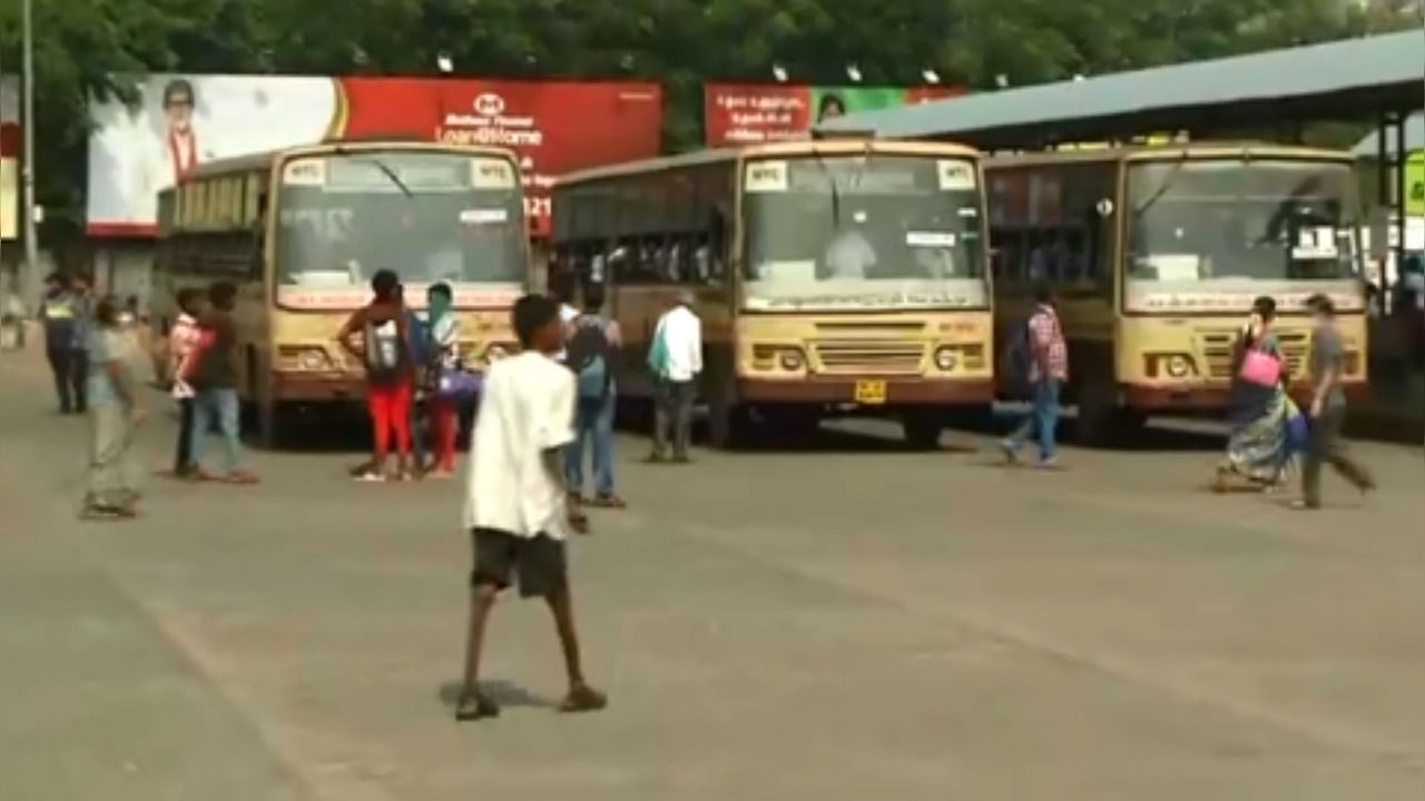 Tamil Nadu transport workers affiliated to nine trade unions commenced their indefinite strike on Thursday. Credit: ANI Video