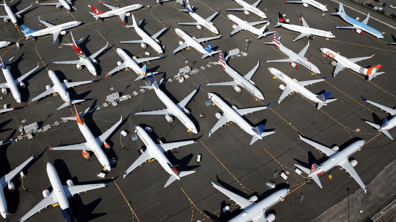 Dozens of grounded Boeing 737 MAX aircraft are seen parked in an aerial photo at Boeing Field in Seattle, Washington. Credit: Reuters File Photo