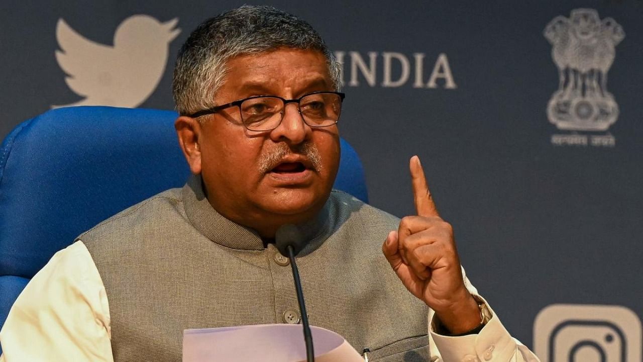 India's Minister of Law and Justice Ravi Shankar Prasad addresses a press conference on social media platforms, in New Delhi. Credit: AFP.