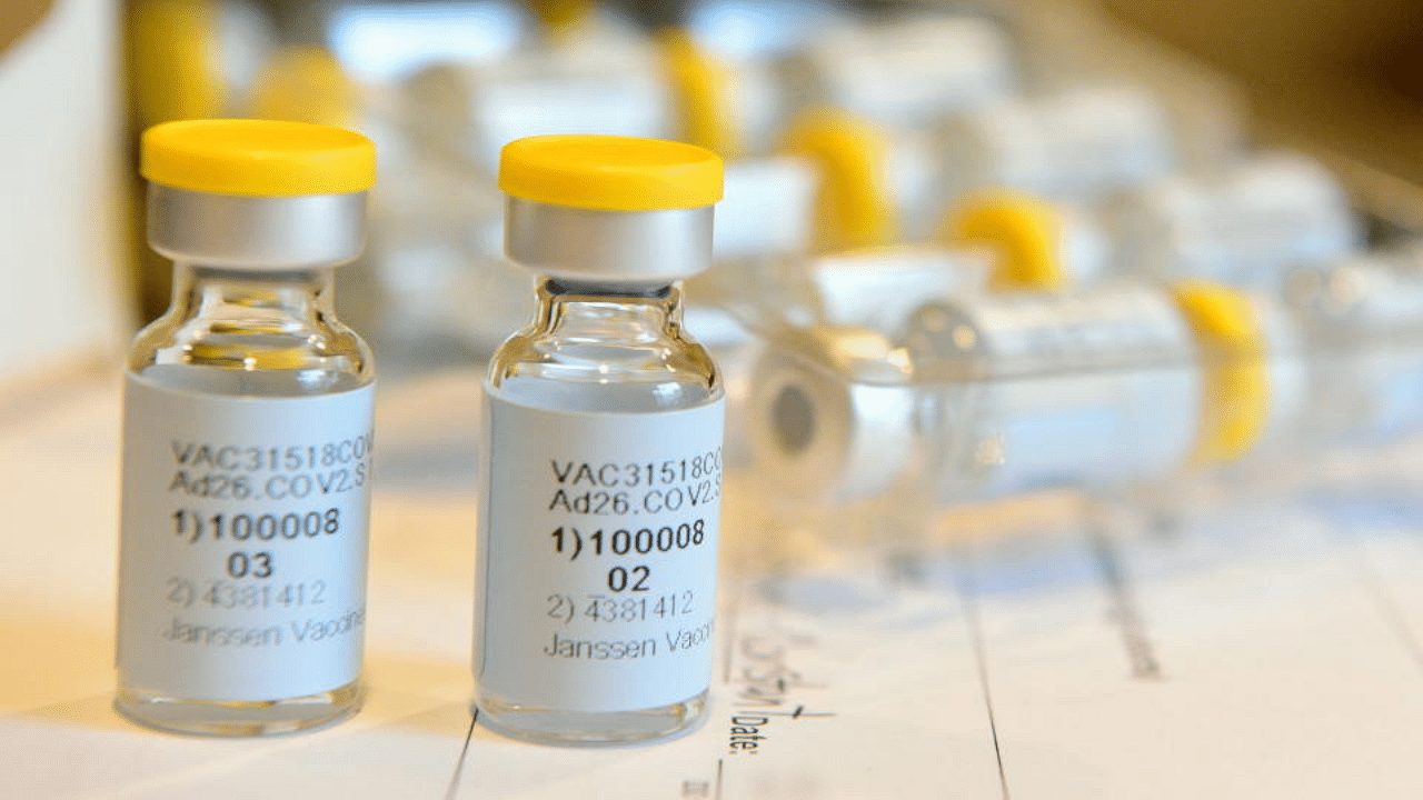 Vials of Johnson & Johnson's Janssen coronavirus disease vaccine candidate are seen during the Phase 3 ENSEMBLE trial in an undated photograph. Johnson & Johnson/Handout via Reuters