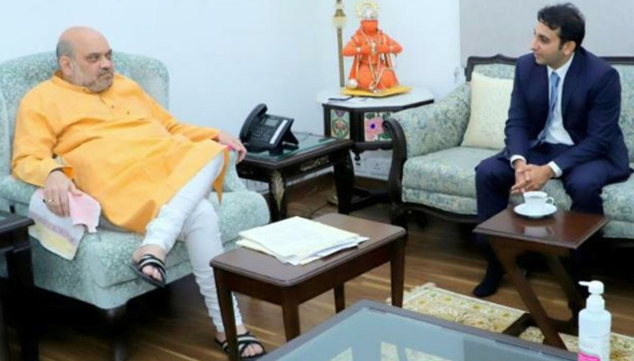 Serum Institute of India (SII) CEO Adar Poonawalla met Union Home Minister Amit Shah. Credit: Twitter/@adarpoonawalla