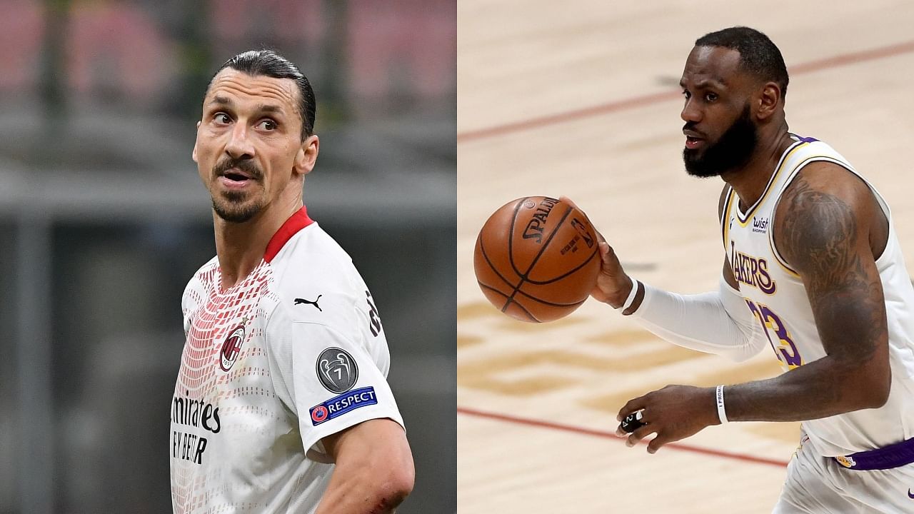 AC Milan's Zlatan Ibrahimovic (L) and Los Angeles Lakers' LeBron James (R). Credit: AFP File Photos