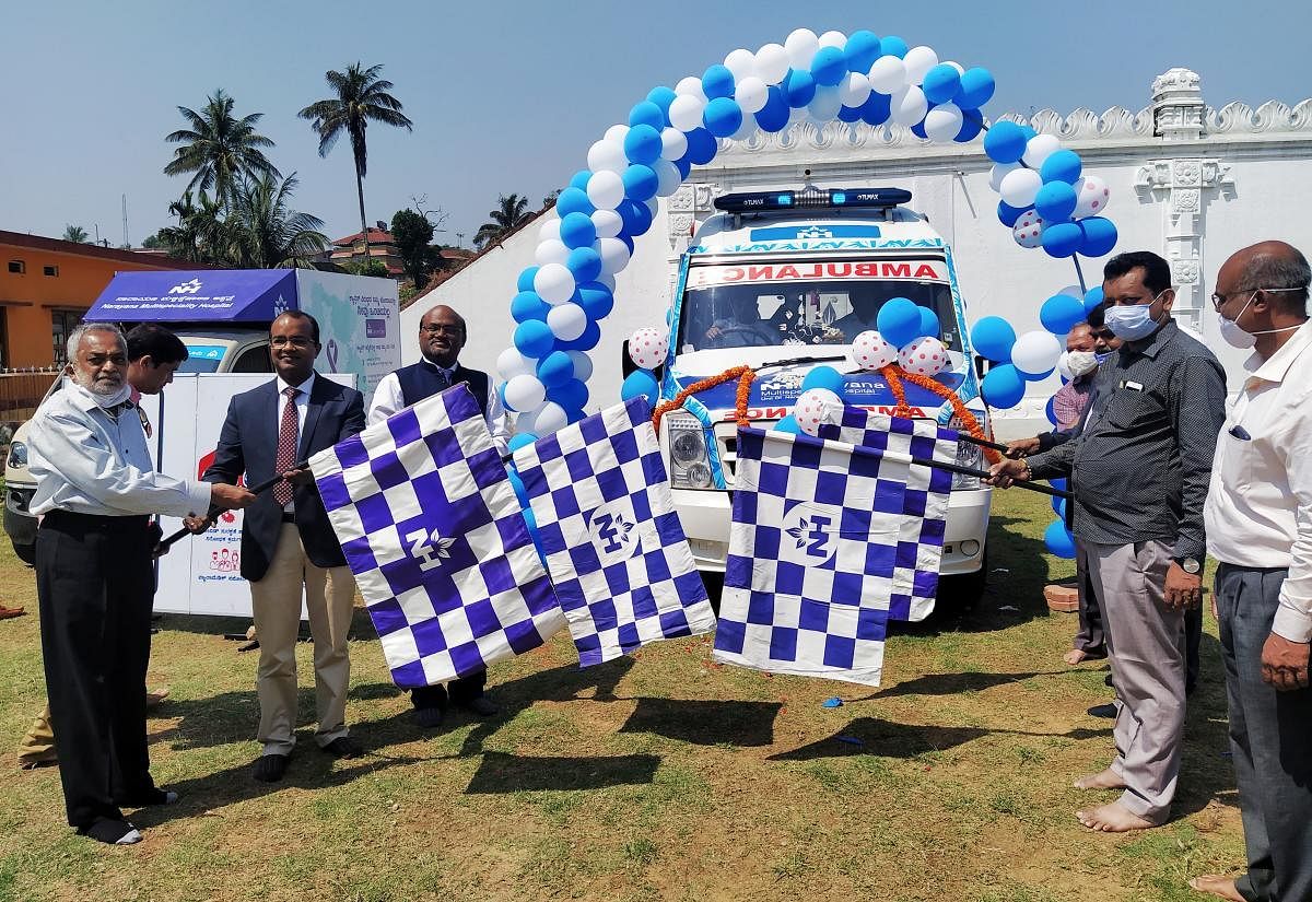 DHO Dr Mohan flags off a free ambulance service in Madikeri. 