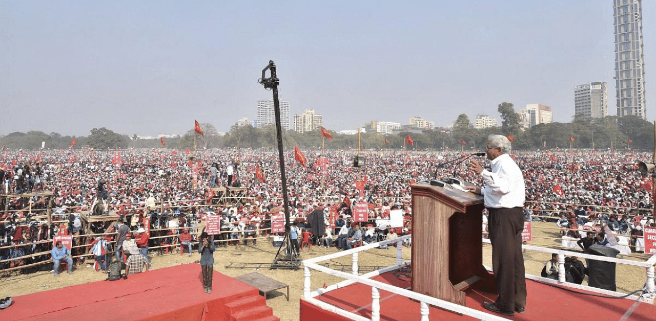 CPI(M) General Secretary Sitaram Yechury addresses a Left Front rally at Brigade Parade Ground in Kolkata. Credit: PTI file photo. 