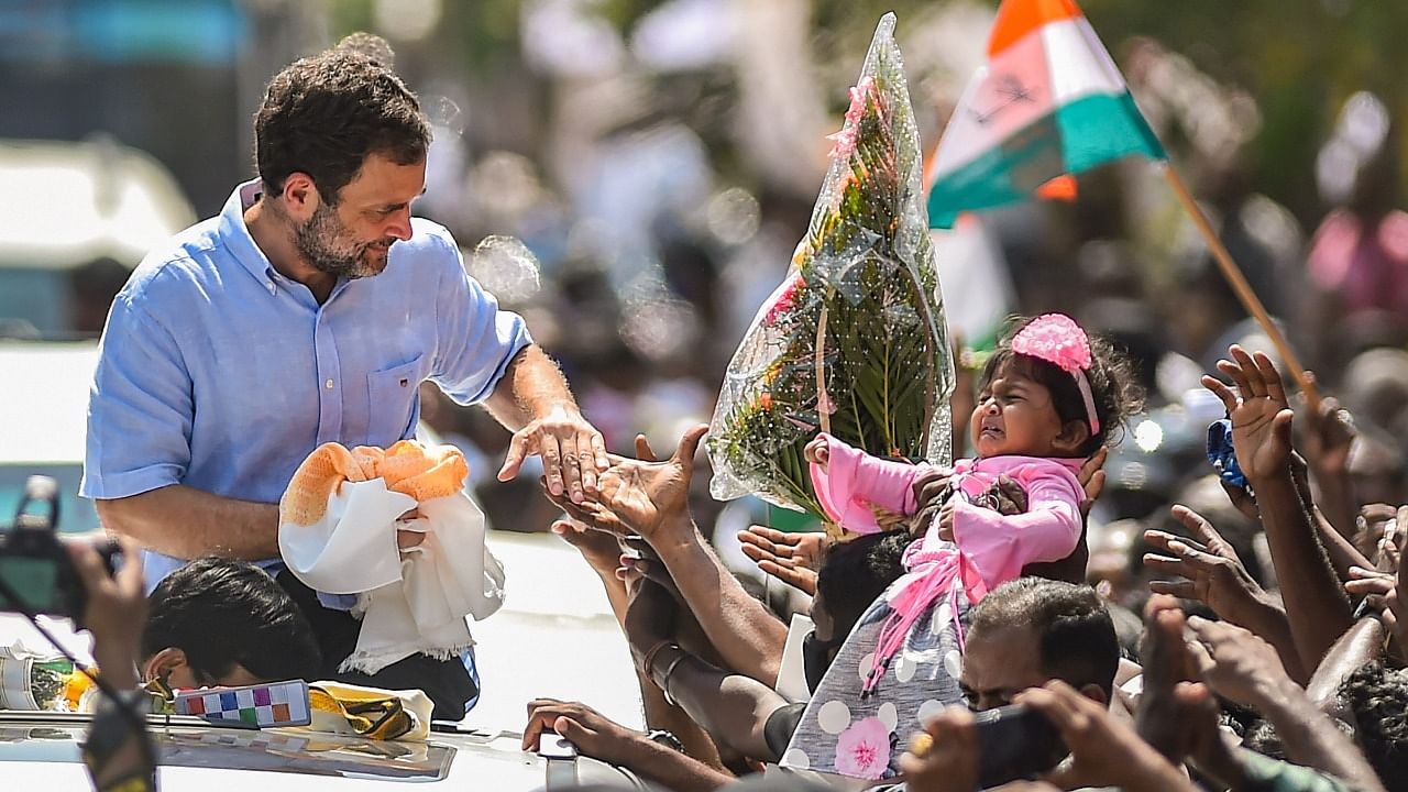 Congress leader Rahul Gandhi during his election campaign ahead of Tamil Nadu assembly polls, in Tuticorin district. Credit: PTI Photo