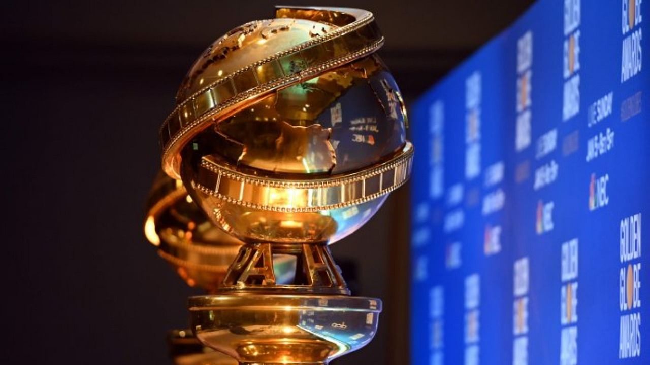 Golden Globe statues are set by the stage ahead of the 77th Annual Golden Globe Awards. Credits: AFP File Photo