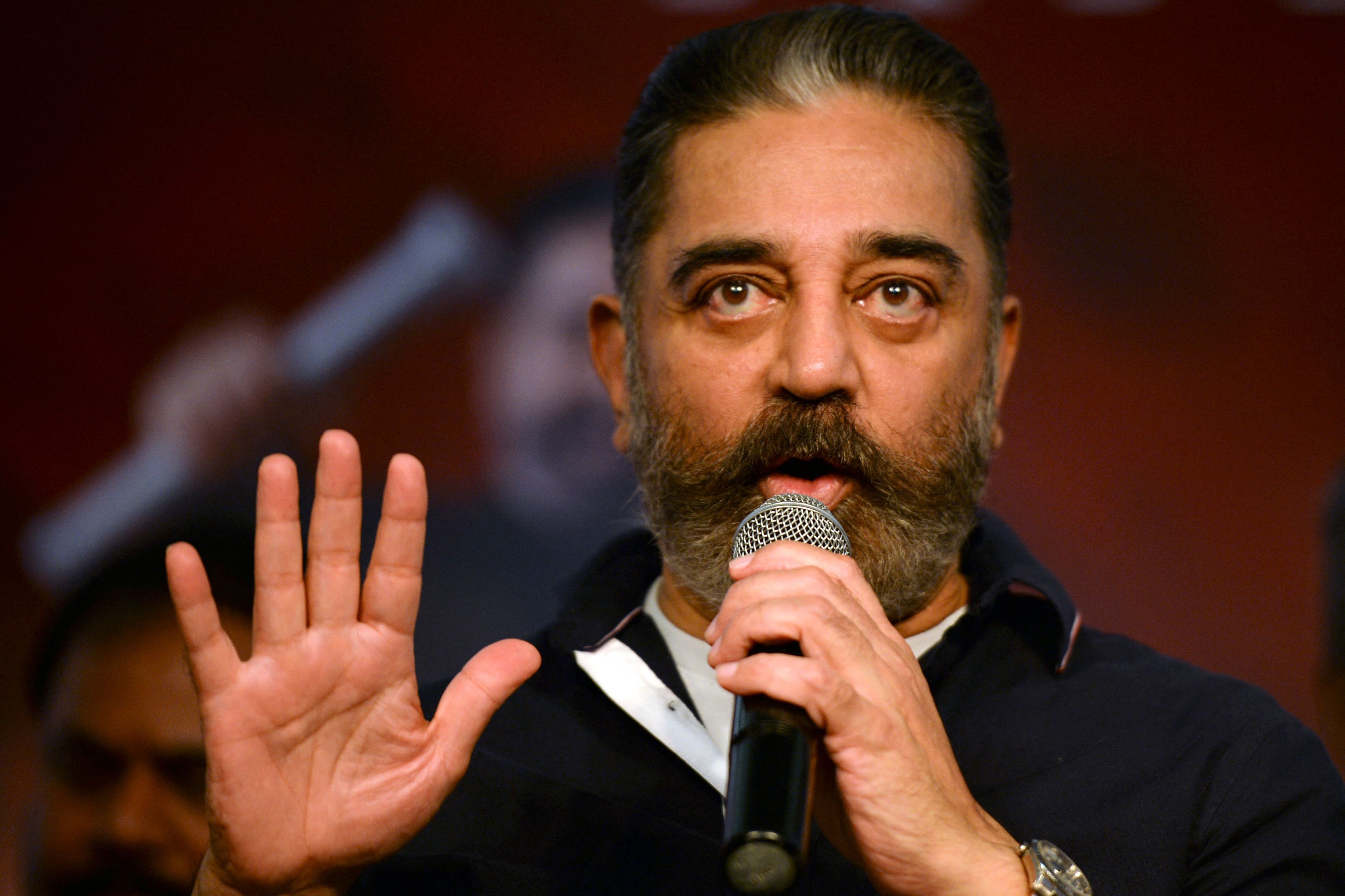 Indian actor turned politician Kamal Haasan, founder of Makkal Needhi Maiam (MNM). Credit: AFP Photo