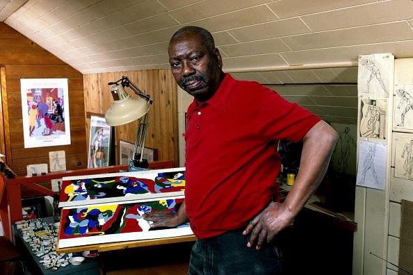 Painter Jacob Lawrence poses in his studio, Seattle, Washington. Credit: GettyImages File Photo