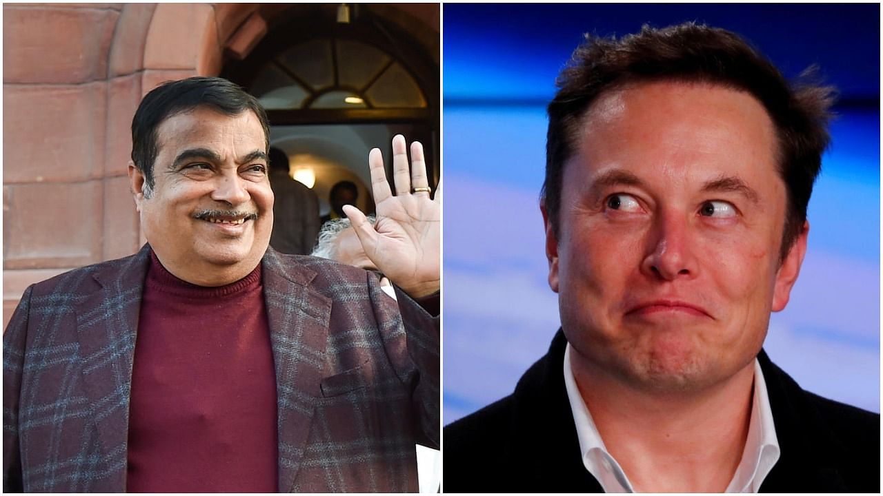 Nitin Gadkari and Elon Musk file photos. Credit: PTI/Reuters Photos