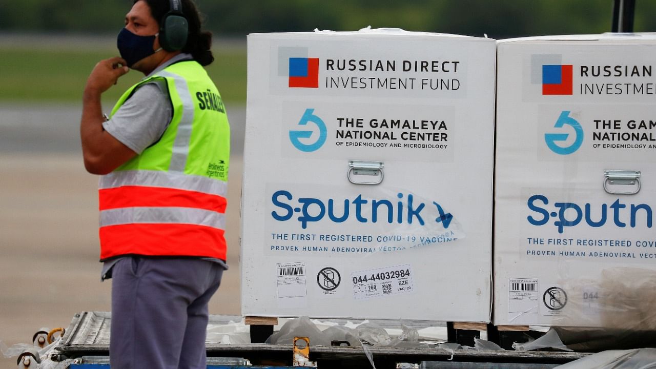A shipment of doses of Russia's Sputnik V (Gam-COVID-Vac) vaccine against Covid-19 is seen after arriving at Ezeiza International Airport, in Buenos Aires, Argentina. Credit: Reuters File Photo