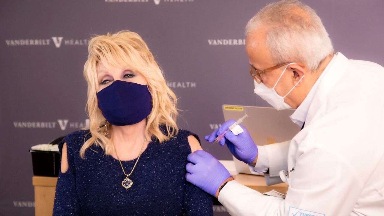 Singer Dolly Parton receives a vaccination against coronavirus disease at Vanderbilt University Medical Center in Nashville. Credit: Reuters Photo