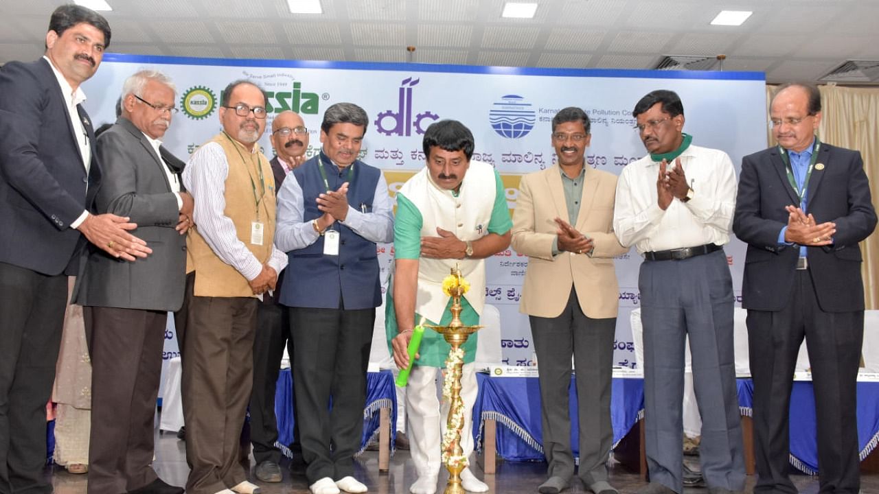 Minister for Tourism, Ecology and Environment C P Yogeeshwara inaugurates a programme organised to distribute ‘letter of consent’ by Karnataka Small Scale Industries Association and KSPCB in Mysuru on Wednesday. Credit: DH Photo.