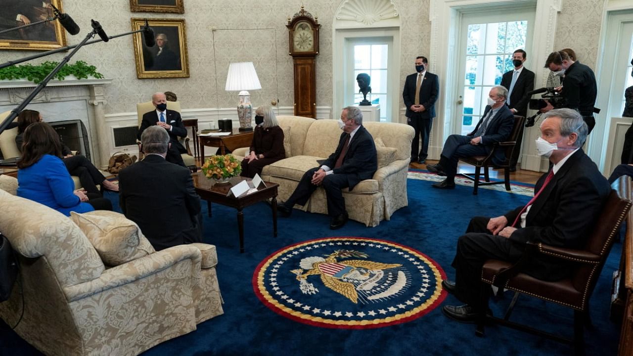 US President Joe Biden speaks during a bipartisan meeting on cancer legislation in the Oval Office at the White House in Washington. Credit: Reuters.