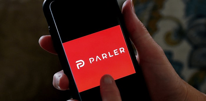 Social media application logo Parler displayed on a smartphone. Credit: AFP Photo