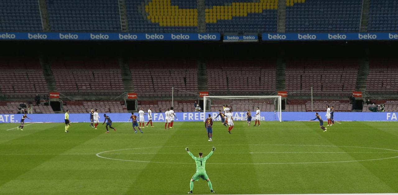  Barcelona's Marc-Andre ter Stegen celebrates their first goal. Credit: Reuters Photo