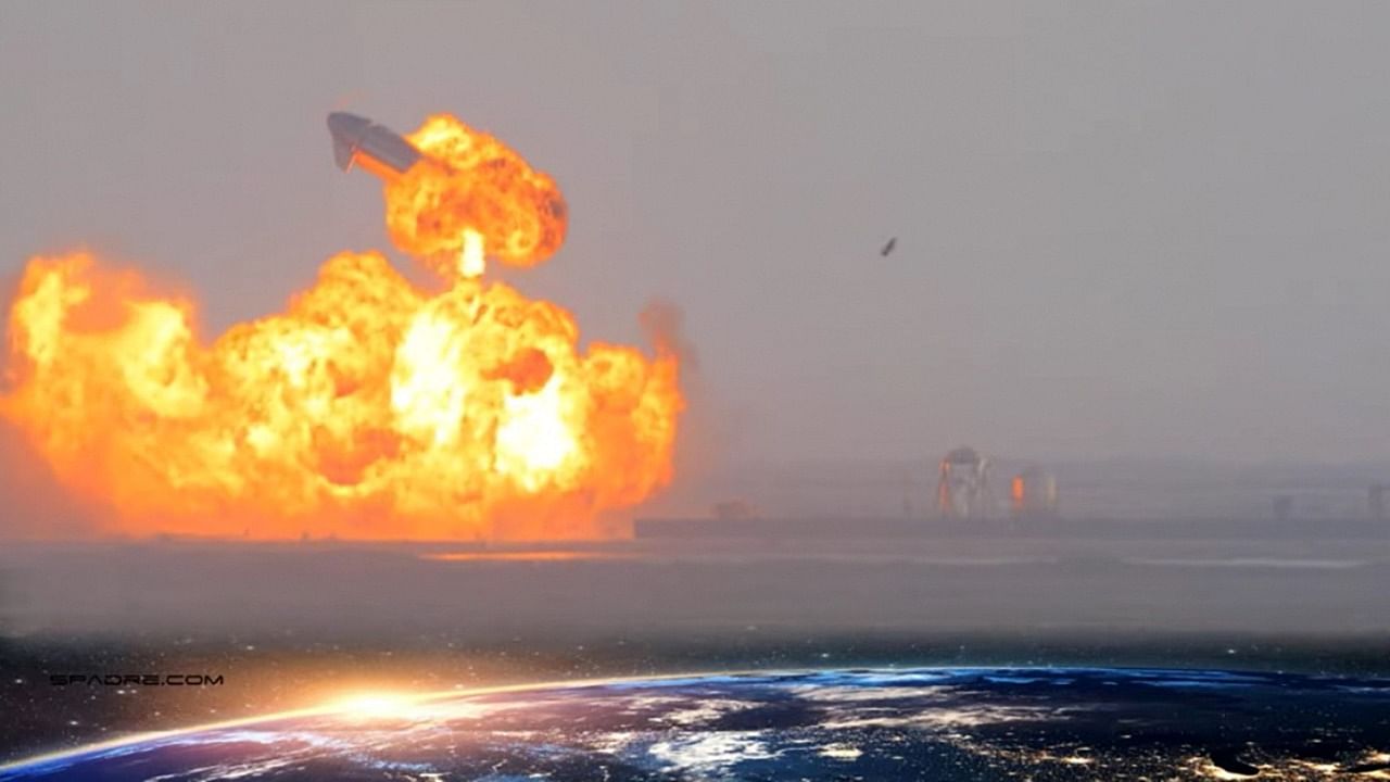 SpaceX Starship SN10 explodes after liftoff at South Padre Island, Texas, US March 3, 2021 in this still image taken from a social media video. Credit: Spadre.com/Twitter/@spacepadreisle/via Reuters