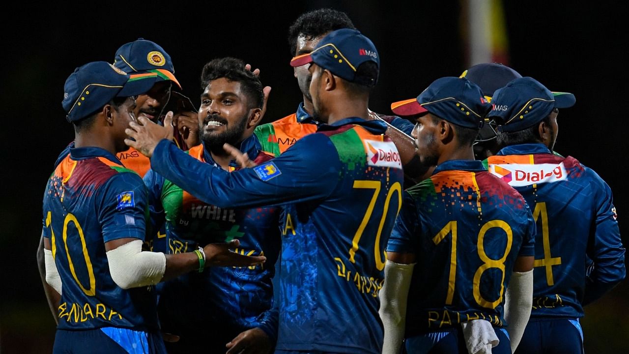 Sri Lanka celebrates the dismissal of Chris Gayle Credit: AFP Photo