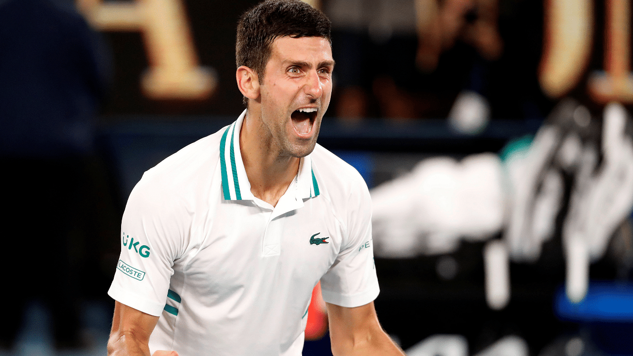 Serbia's Novak Djokovic celebrates winning his final match against Russia's Daniil Medvedev. Credit: Reuters Photo
