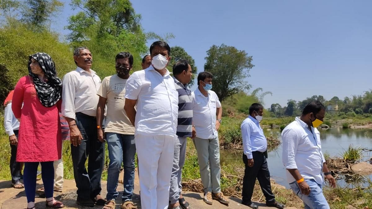 MLA M P Appachu Ranjan visited the banks of River Cauvery in Kushalnagar.