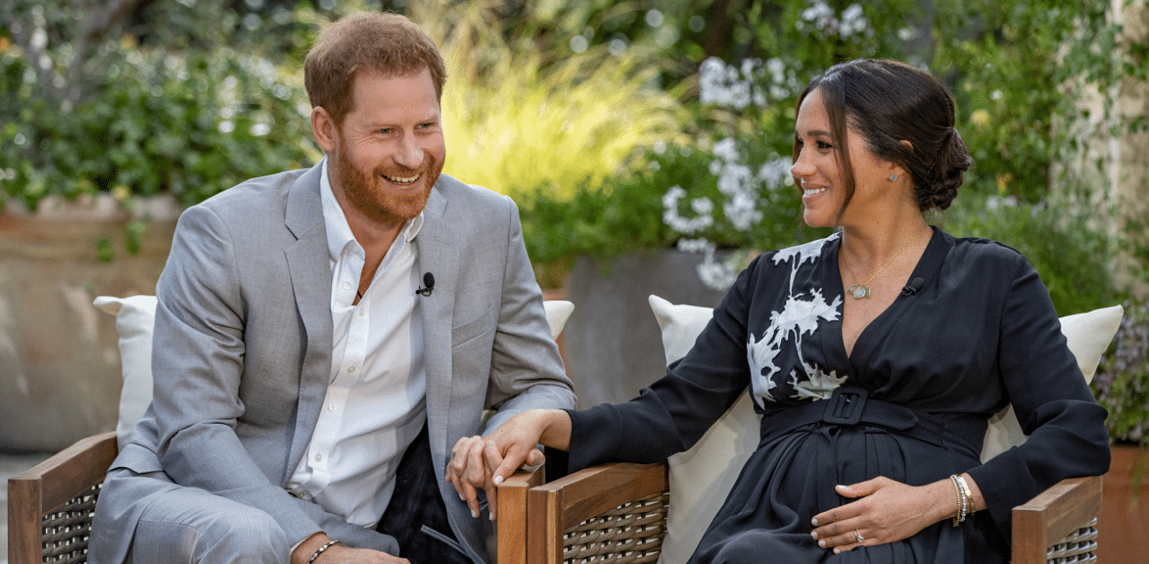 The couple accused the British Royal Family in a sensational interview with Winfrey broadcast Sunday of fretting over Archie's skin tone ahead of his birth. Credit: AP Photo