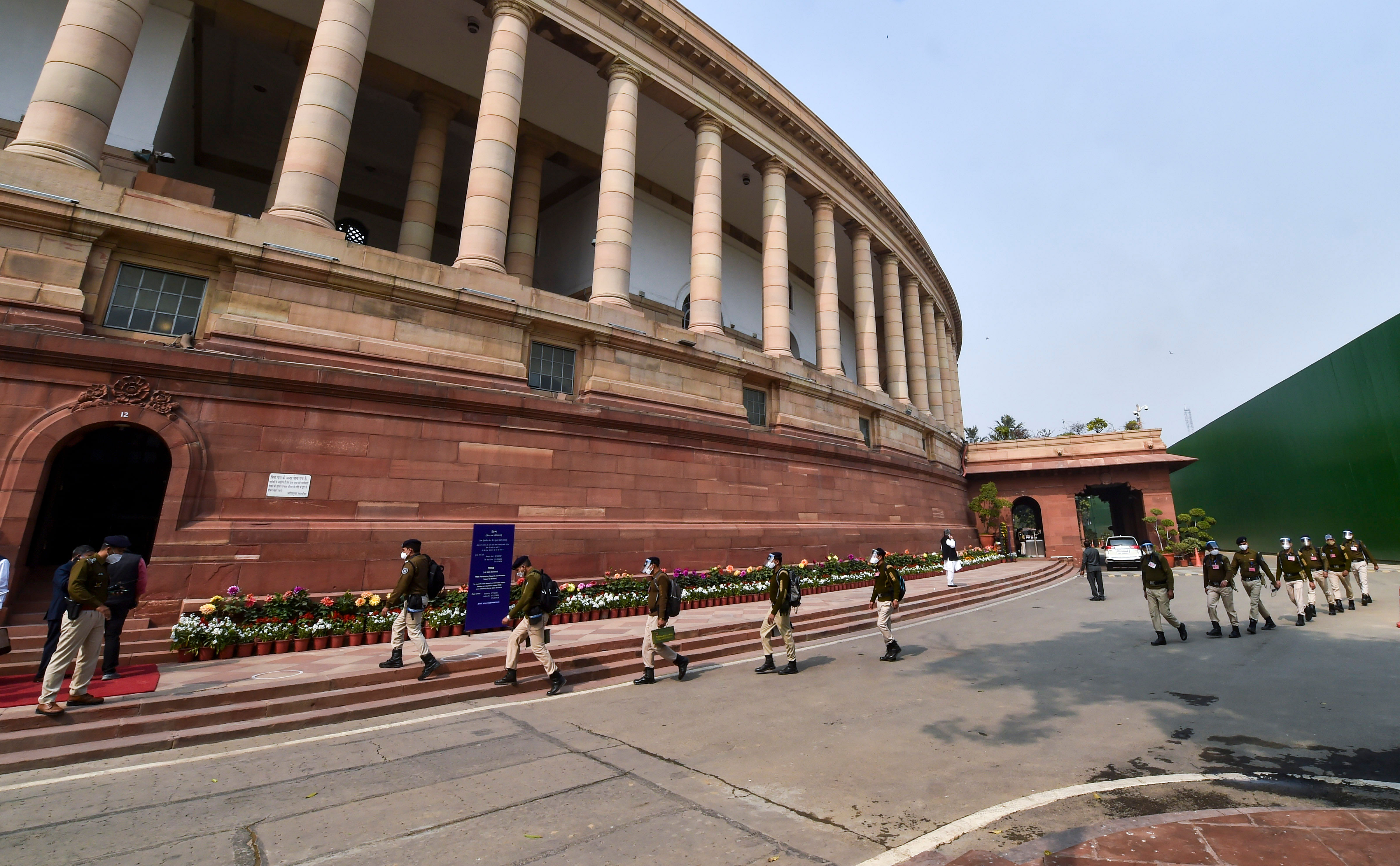 Security personnel patrol the premises of Parliament House complex. Credit: PTI File Photo