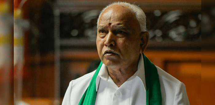 Karnataka Chief Minister B S Yediyurappa presents the State Budget 2021-22 in the Vidhana Soudha, Bengaluru. Credit: PTI Photo