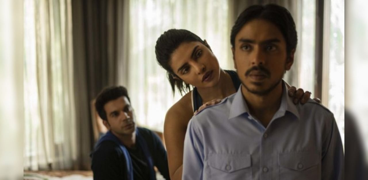 This image released by Netflix shows ‚ÄãRajkummar Rao, from left, Priyanka Chopra and Adarsh Gourav in a scene from "The White Tiger." Credit: AP/PTI