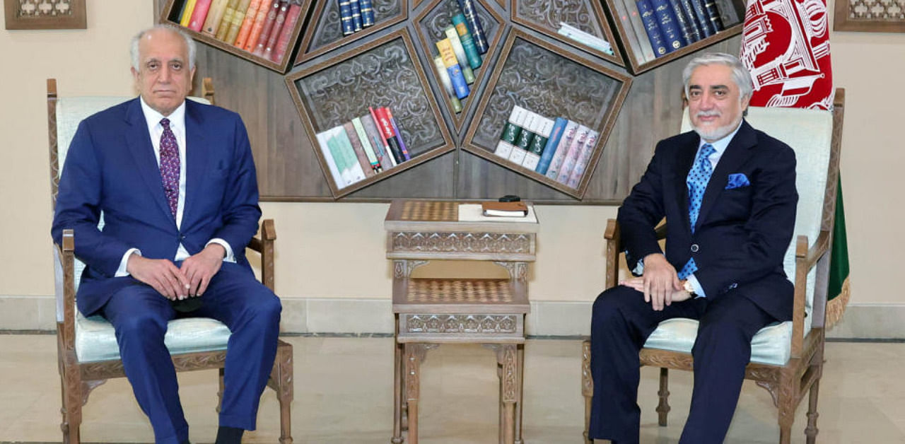 US envoy for peace in Afghanistan Zalmay Khalilzad meet Abdullah Abdullah, Chairman of the High Council for National Reconciliation in Kabul. Credit: Reuters File Photo