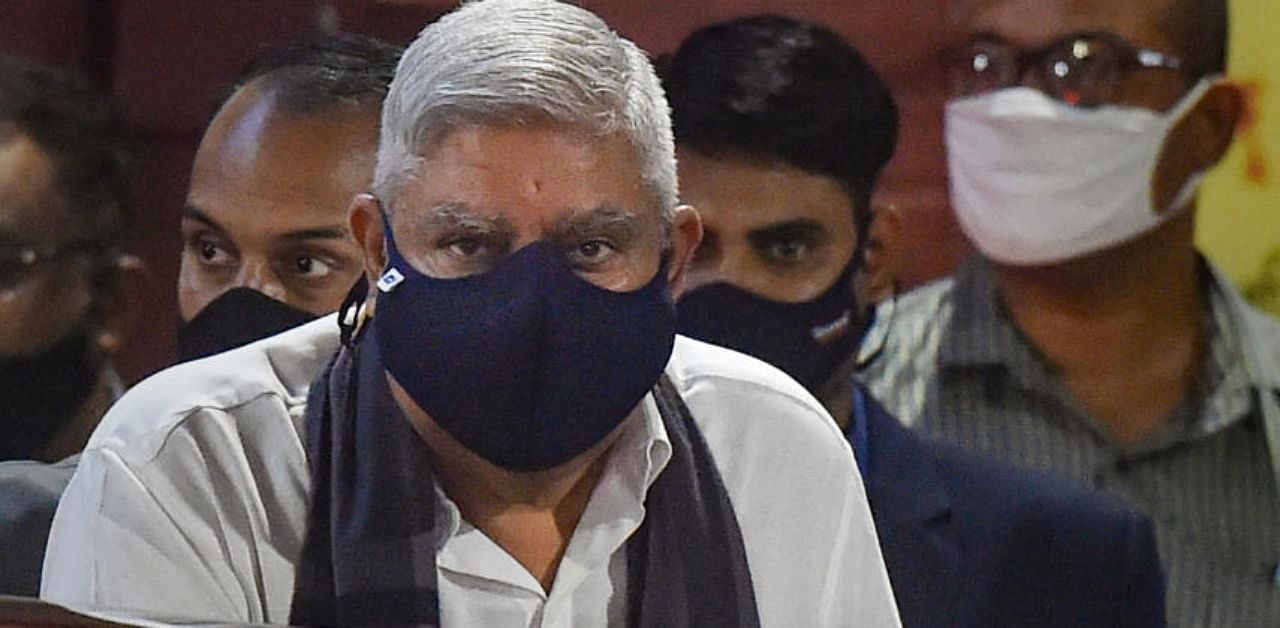 West Bengal Governor Jagdeep Dhankar comes out of SSKM hospital after visiting the injured Chief Minister Mamata Banerjee, in Kolkata, Wednesday, March 10, 2021. Credit: PTI Photo