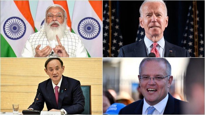 (Clockwise) Indian Prime Minister Narendra Modi, United States President Joe Biden, Australian Prime Minister Scott Morrison and Japanese Prime Minister Yoshihide Suga. Credit: Agency Images