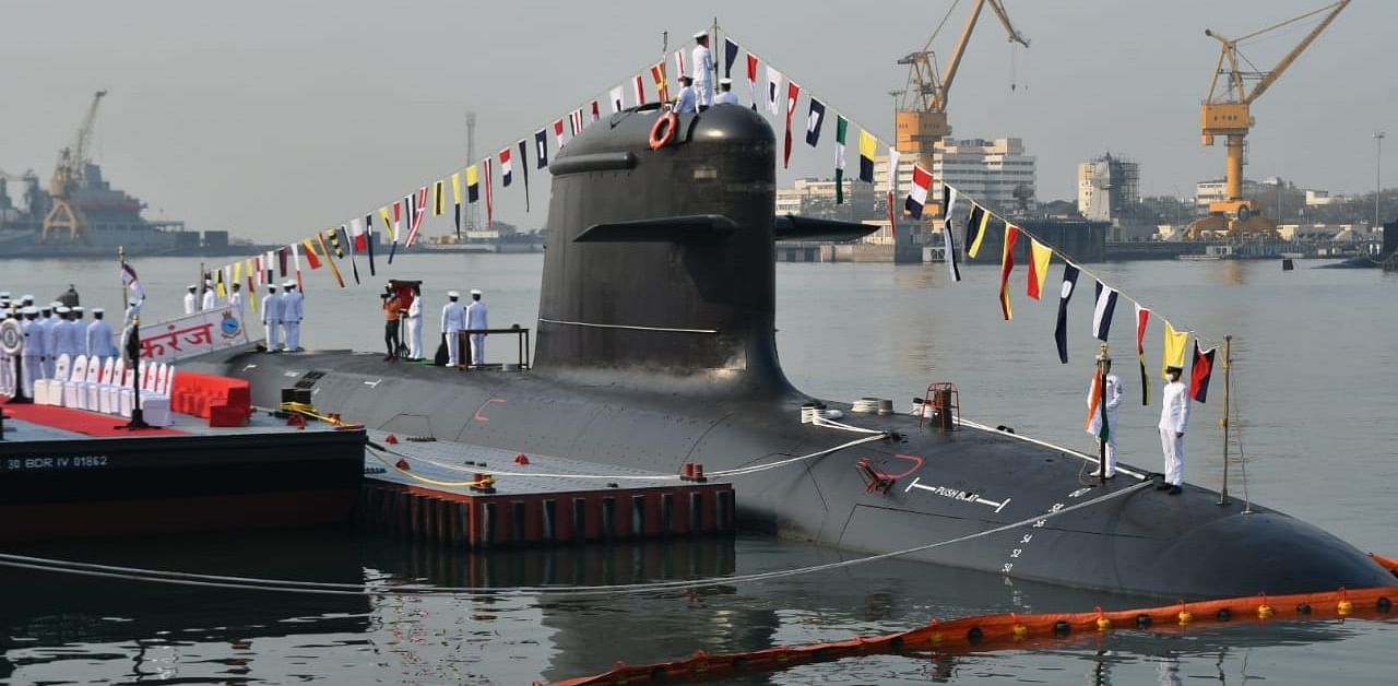 INS Karanj, the third Kalvari class (Scorpene) submarine commissioned at Naval Dockyard Mumbai. Credit: PRO, Defence, Mumbai