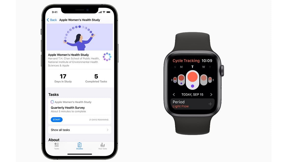 Apple Research app on iPhone with Apple Watch. Credit: Apple