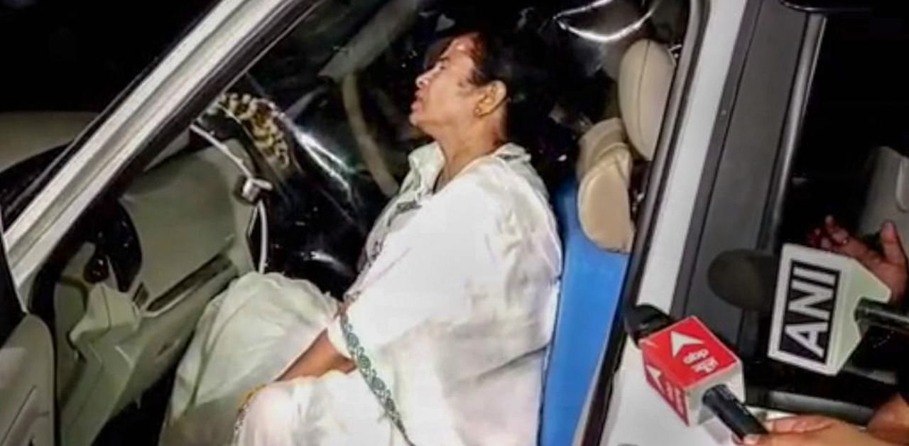 West Bengal Chief Minister Mamata Banerjee injured during her campaign trial at Nandigram in Purba Medinipur, Wednesday, March 10, 2021. Credit: PTI Photo