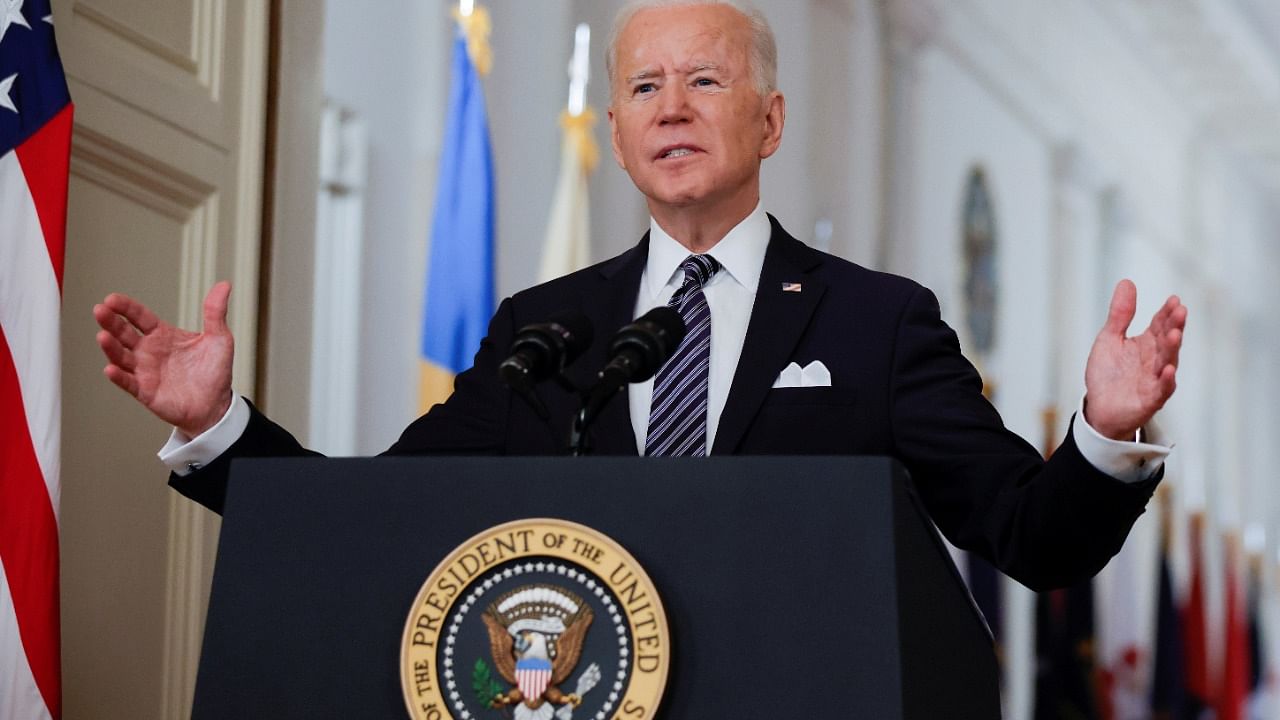 US President Joe Biden delivers his first prime time address as president. Credit: Reuters
