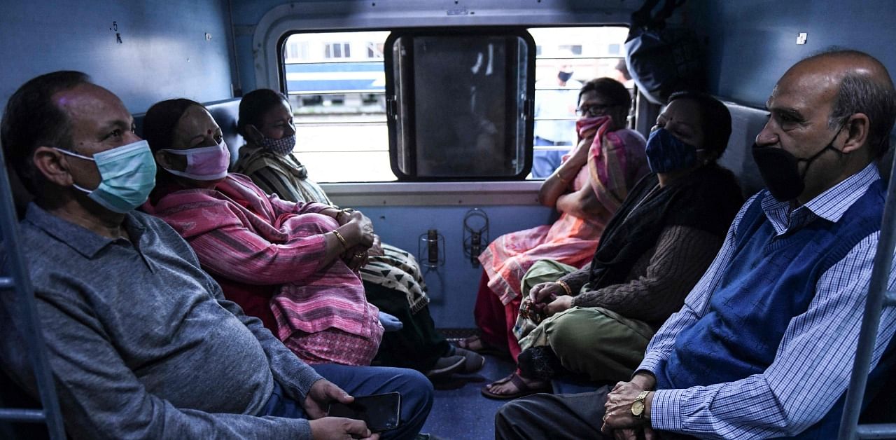 Due to the farmer's agitation in Punjab, the movement of trains was affected at Jandiala station. Credit: AFP Photo