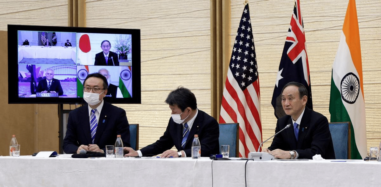 Japan's Prime Minister Yoshihide Suga at Quad summit. Credit: AFP Photo