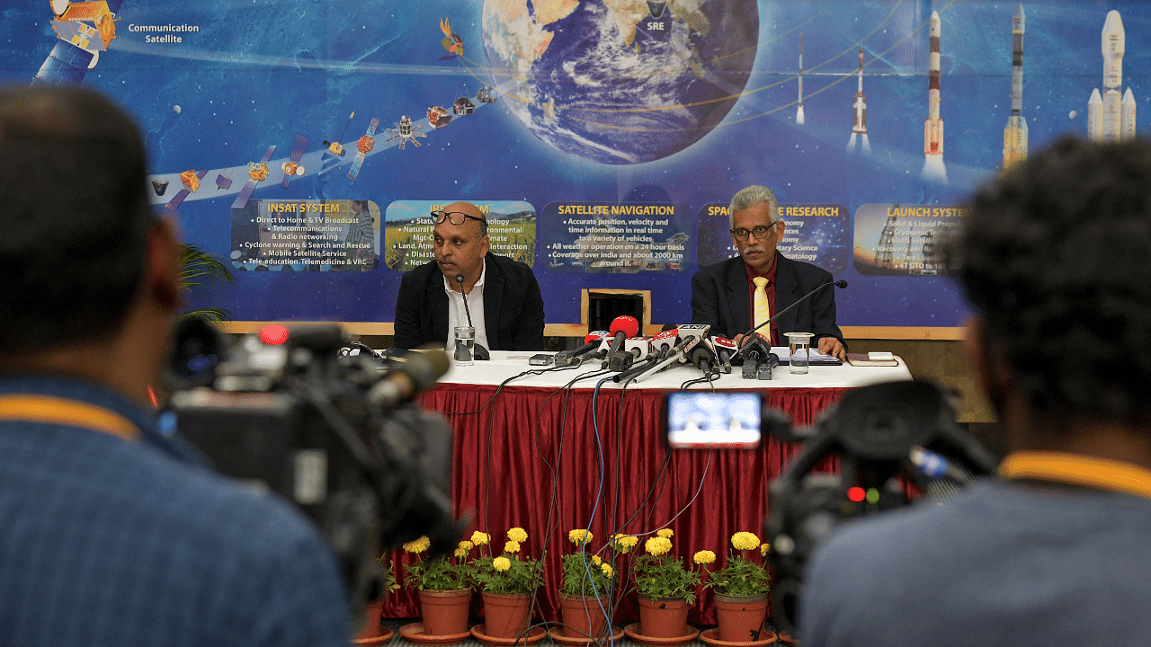 NewSpace India Limited (NSIL), Executive Director, D. Radhakrishnan (L) and Chairman and Managing Director, G. Narayan. Credit: AFP Photo