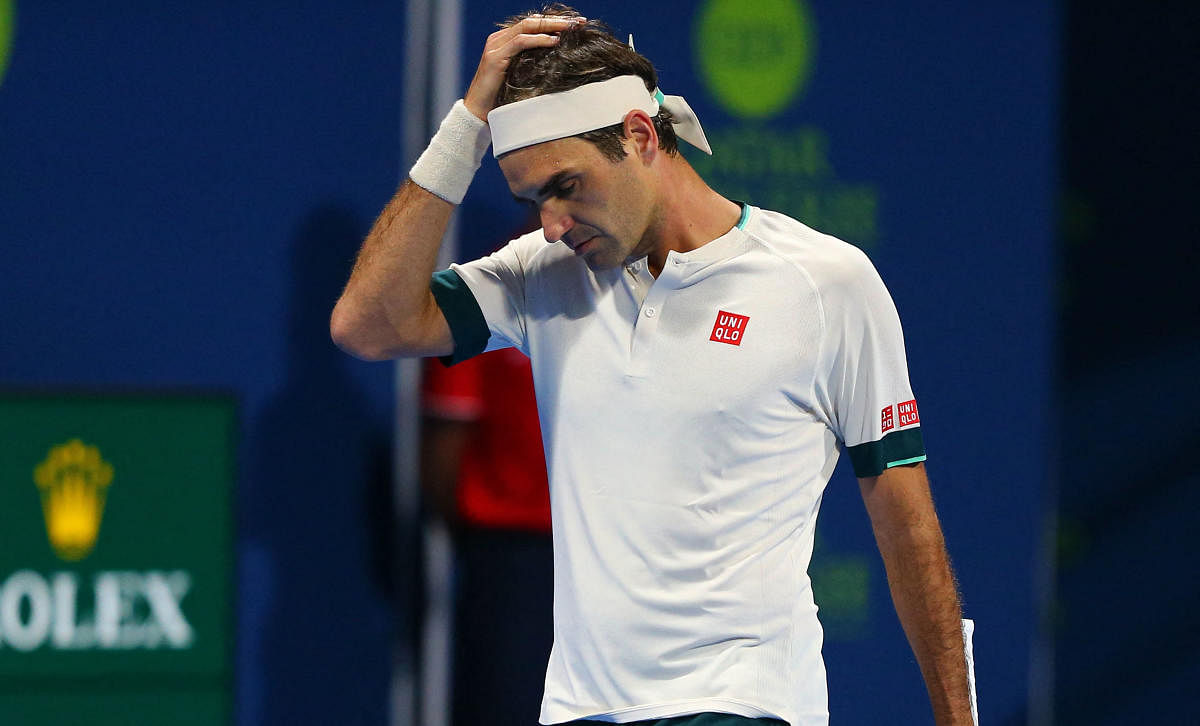  Roger Federer reacting during his match with Nikoloz Basilashvili of Georgia at the Qatar ExxonMobil Open. Credit: AFP photo. 