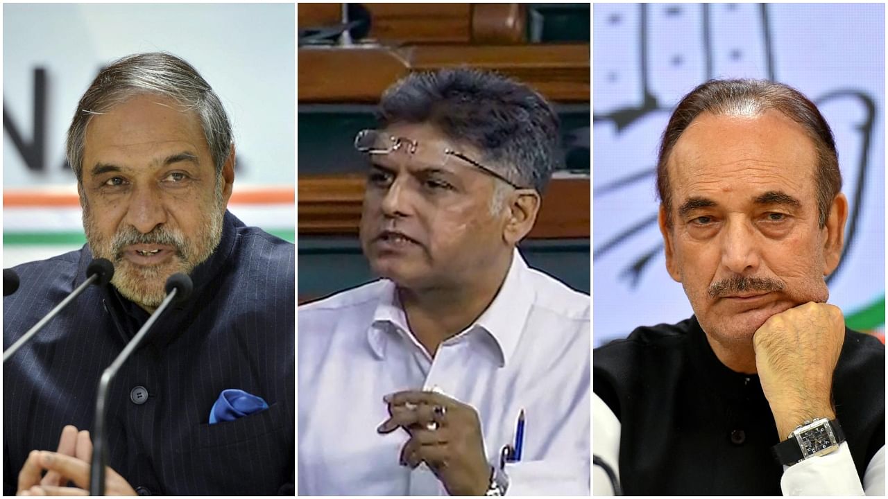 Congress leaders Anand Sharma, Manish Tewari and Ghulam Nabi Azad are among the ones dropped. Credit: PTI Photos