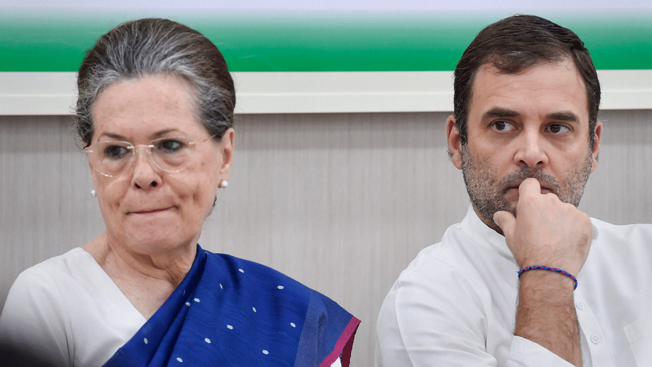 Congress President Rahul Gandhi with senior party leader Sonia Gandhi. Credit: PTI Photo